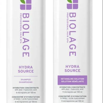 Biolage Hydra Source hair care products including shampoo bottles