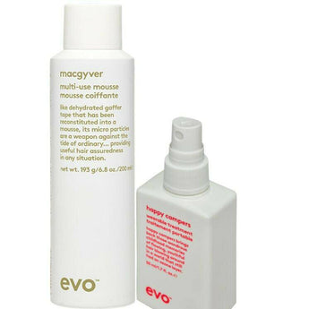Evo Macgyver MultiUse Styling Mousse 193g, 50ml Happy Campers wearable Treatment - On Line Hair Depot