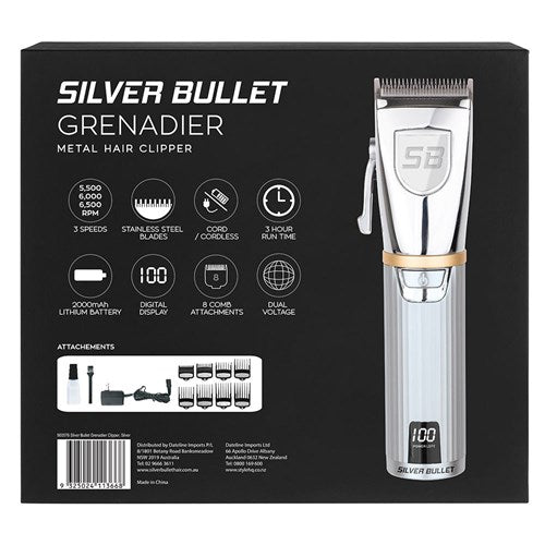 Silver Bullet Grenadier Metal Hair Clipper Silver - On Line Hair Depot