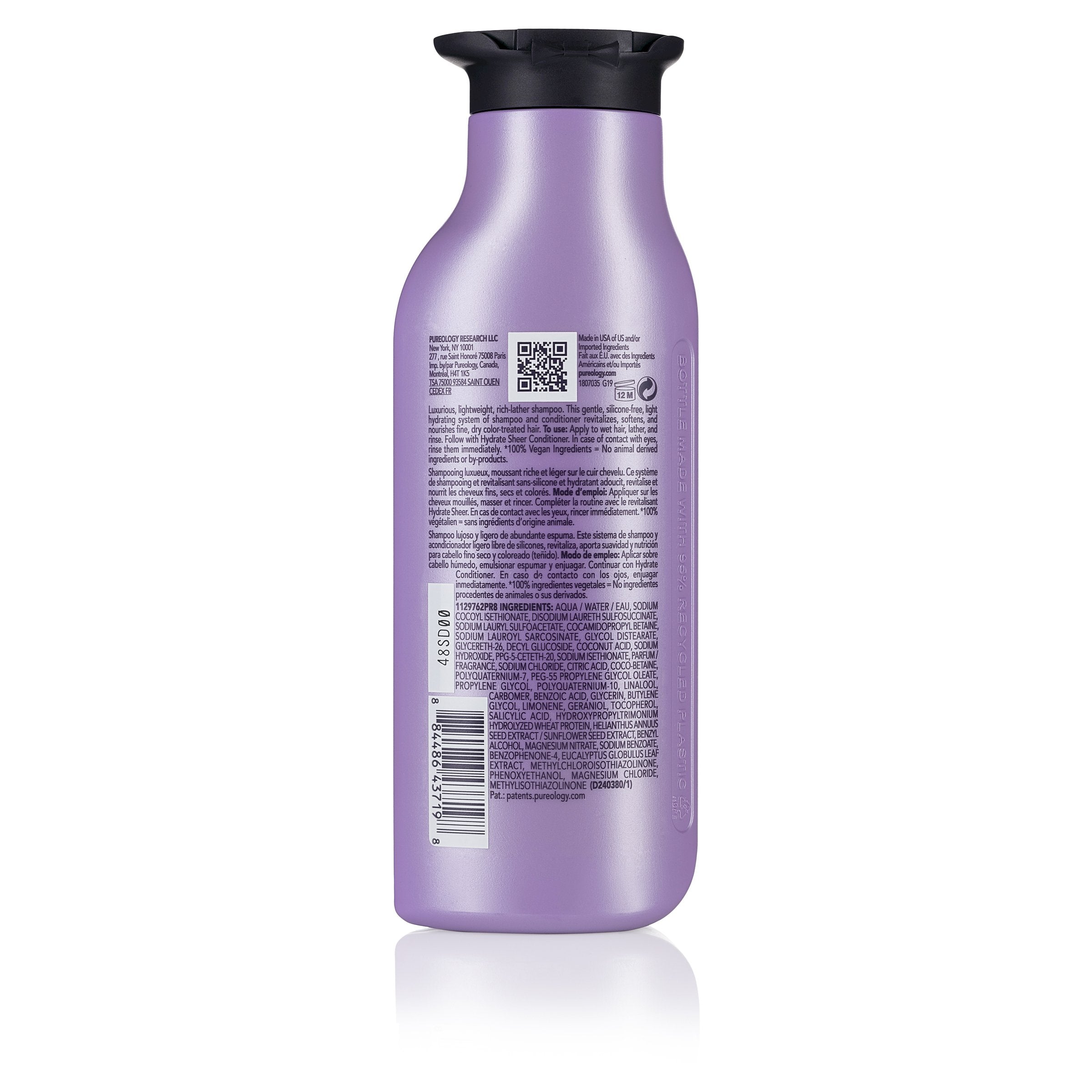Pureology Hydrate Sheer Shampoo 250ml hydrates fine dry, color-treated hair - On Line Hair Depot