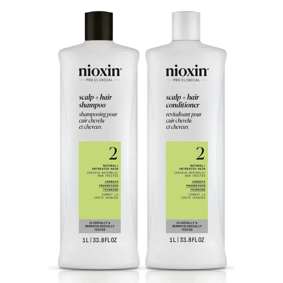 Nioxin System 2 Duo 1000ml of Each for Natural Hair with Progressed Thinning - On Line Hair Depot