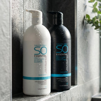 Salon Only SO Essential Duo.

This 1-litre shampoo and conditioner set is crafted for all hair types — delivering lightweight moisture, strength, and shine without weighing hair down.
