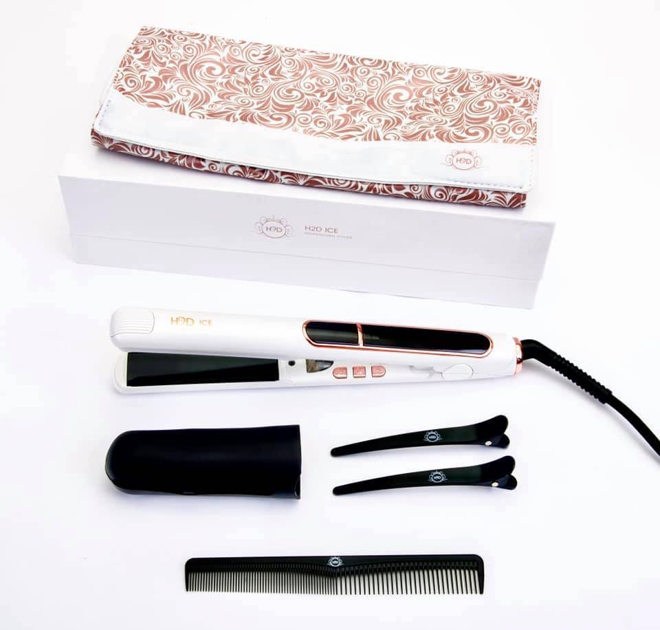 H2D White Ice with Rose Gold Trimming Hair Straightener 230ºC - On Line Hair Depot