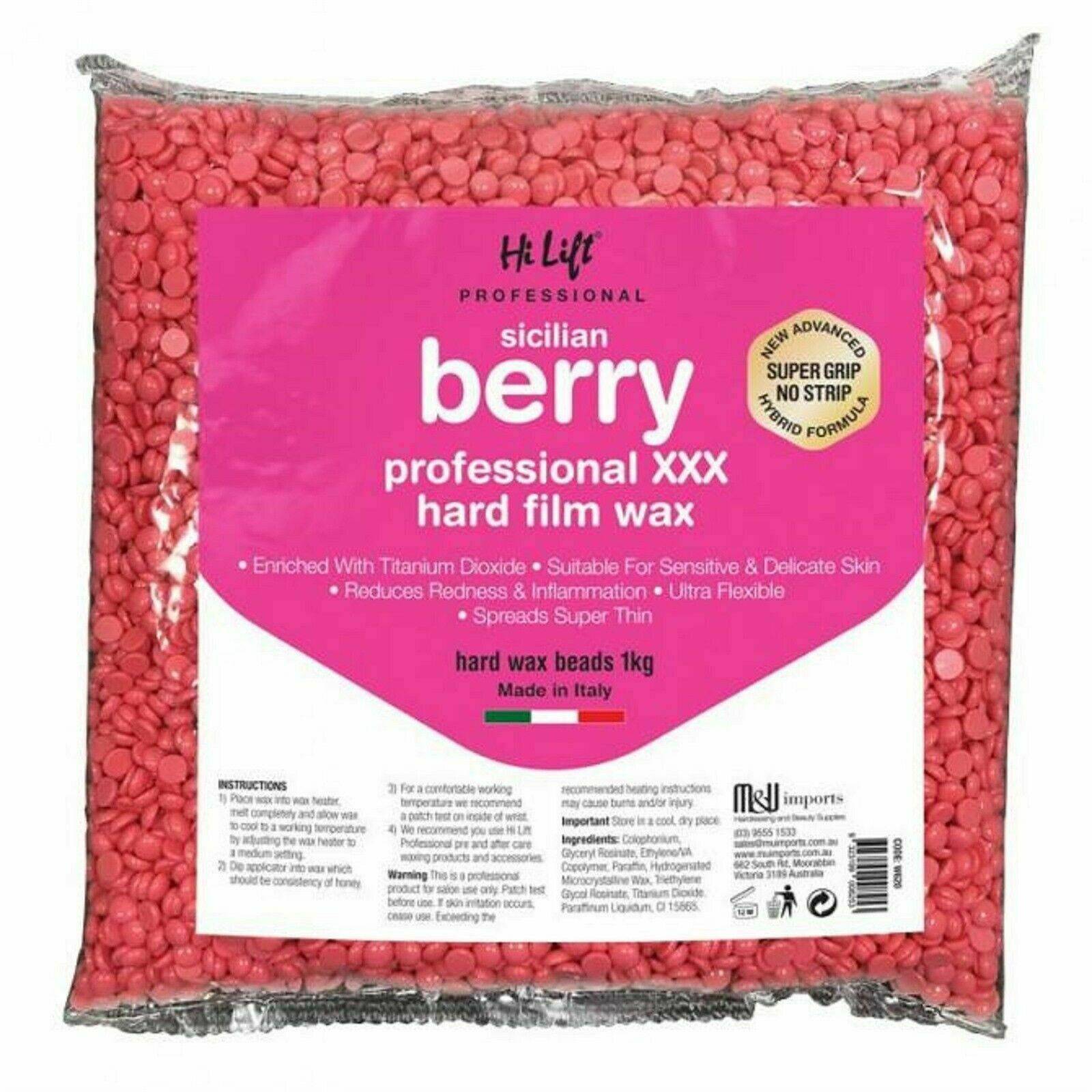 Hi Lift Sicilian Berry Professional XXX Hard Film Wax 1kg Bag - Made in Italy - Australian Salon Discounters