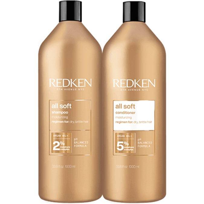 Redken All Soft Shampoo and Conditioner 1 Litre DUO for Dry, Brittle Hair in need of Moisture - On Line Hair Depot