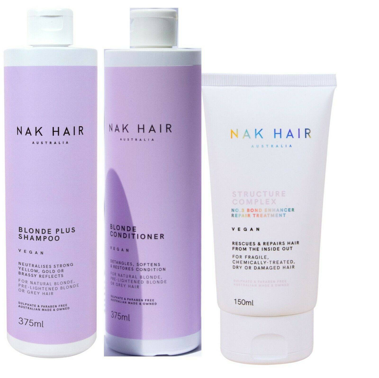 Nak Blonde Plus Shampoo Conditioner and Structure Complex Trio - On Line Hair Depot