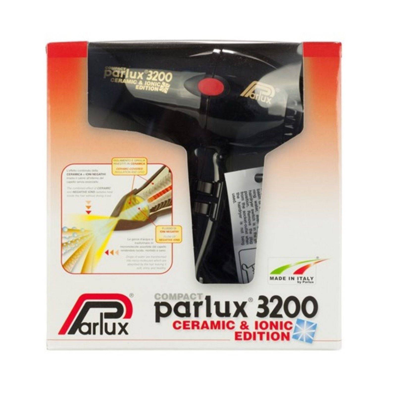 Parlux 3200 Ionic + Ceramic Compact Hair Dryer - Black 2 year Warranty  W510g - On Line Hair Depot
