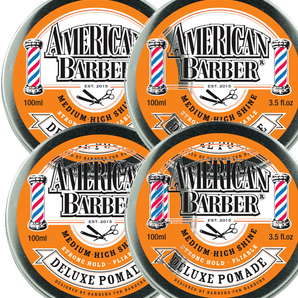American Barber Deluxe Pomade 100ml quad Pack Mens Styling High Shine (4x100ml) - On Line Hair Depot