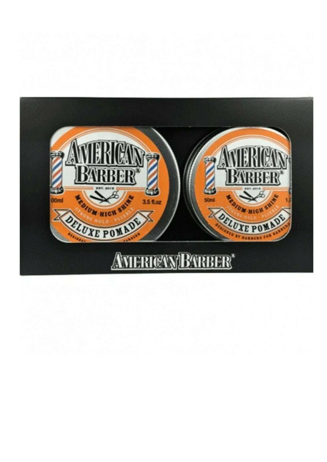 American Barber Deluxe Pomade 50ml-100ml Duo Pack Mens Styling High Shine - Australian Salon Discounters