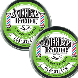American Barber Clay Styler 100ml Duo Pack Mens Styling Medium Hold (2 x 100ml) - On Line Hair Depot