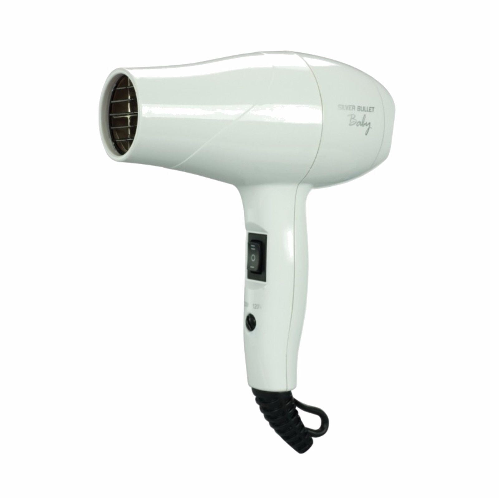 Silver Bullet Baby Travel Hair Dryer - White with Styling Nozzle & Diffuser NEW - On Line Hair Depot