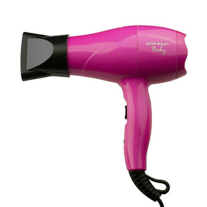 Silver Bullet Baby Travel Hair Dryer - Pink with Styling Nozzle & Diffuser NEW - On Line Hair Depot
