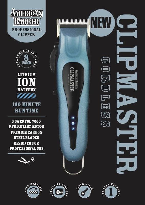 American Barber Clipmaster Cordless Clipper professional hairdresser Clippers Steel Blue - Australian Salon Discounters