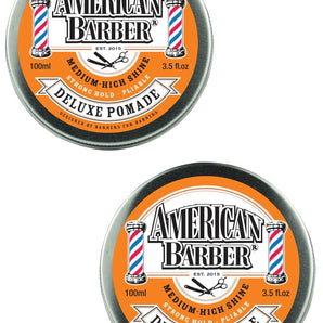 American Barber Deluxe Pomade 100ml Duo Pack Mens Styling High Shine (2x100ml) - On Line Hair Depot